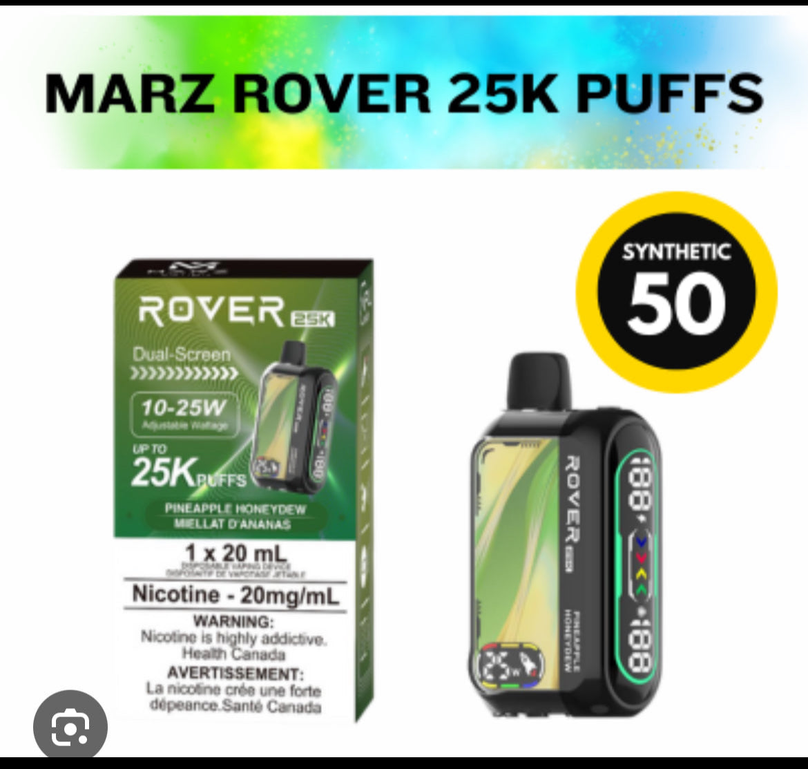 MARZ ROVER 25K PUFF REGULAR AND S50 SYNTHETIC DISPOSABLE VAPE 20ML