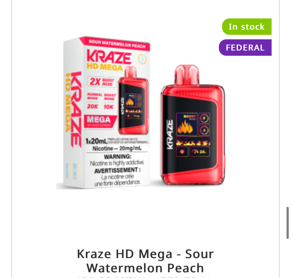 KRAZE HE MEGA - 2X BOOST MODE UP TO 20K PUFFS