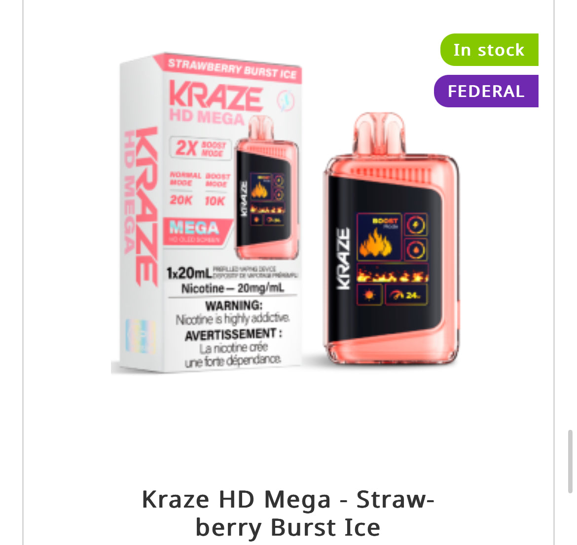 KRAZE HE MEGA - 2X BOOST MODE UP TO 20K PUFFS